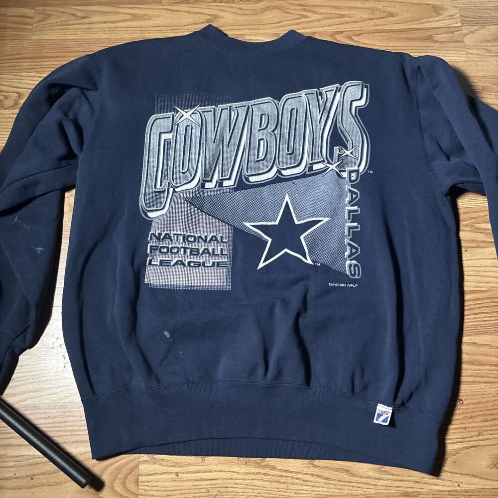 90's Vintage Dallas Cowboys Logo7 Navy Crewneck Large Flaws Stains See Pictures